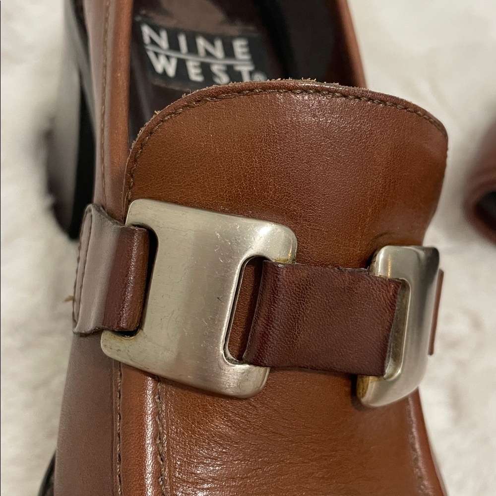 Vintage 90s Nine West Jenkins Brown Leather Chunky Heel Shoes Size 6M - Picture 10 of 14